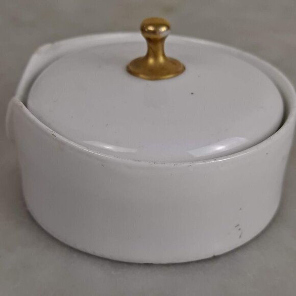 R & S Germany Cream Colored Button Box Gold Accent Removable Lid Porcelain - Picture 4 of 13